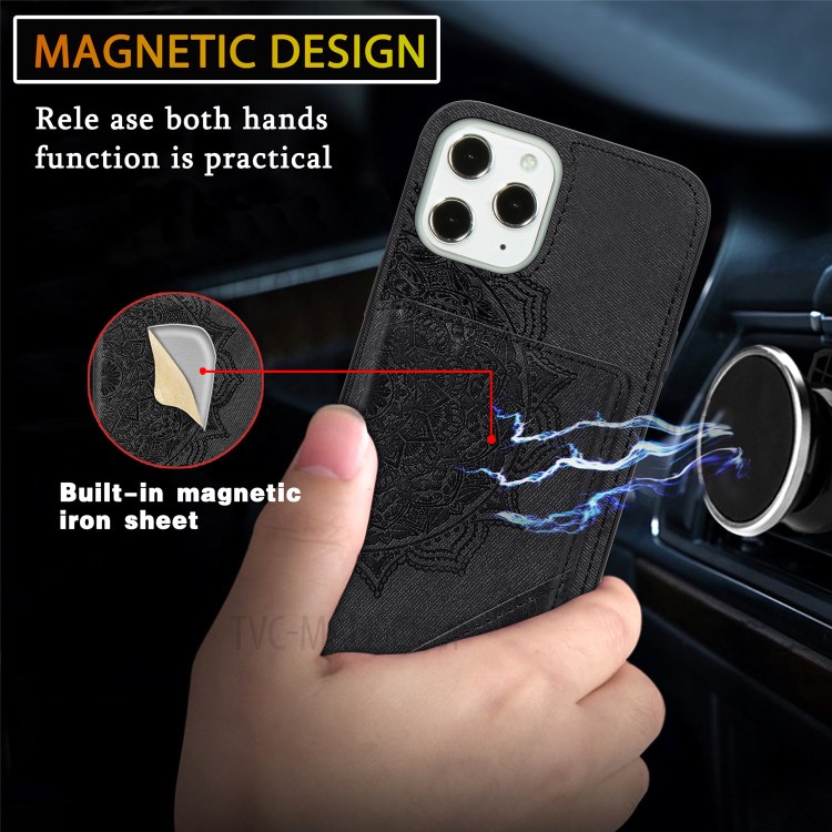 Mandala Flower Pattern PU Leather+TPU Kickstand Case Wallet for iPhone 12 Pro Max - Black-10