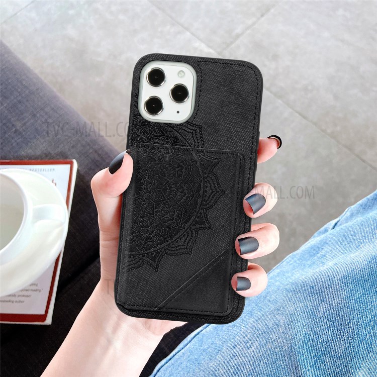 Mandala Flower Pattern PU Leather+TPU Kickstand Case Wallet for iPhone 12 Pro Max - Black-12