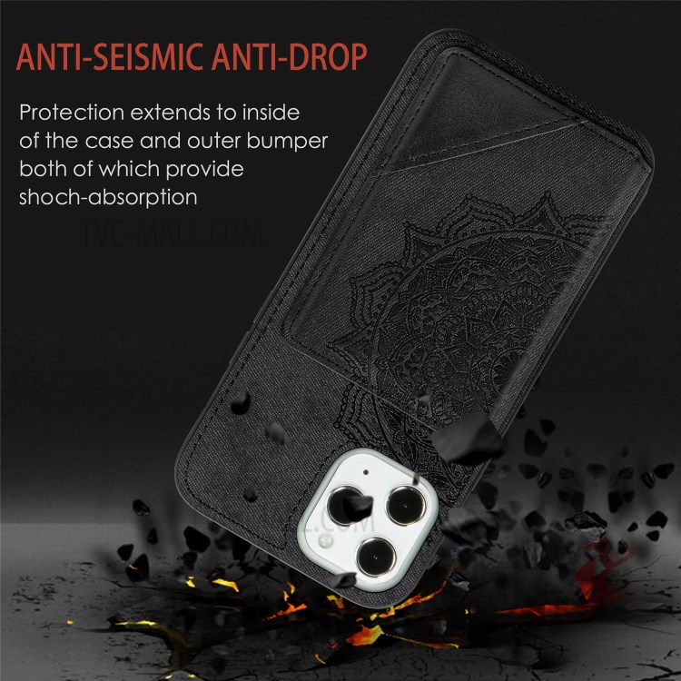 Mandala Flower Pattern PU Leather+TPU Kickstand Case Wallet for iPhone 12 Pro Max - Black-5
