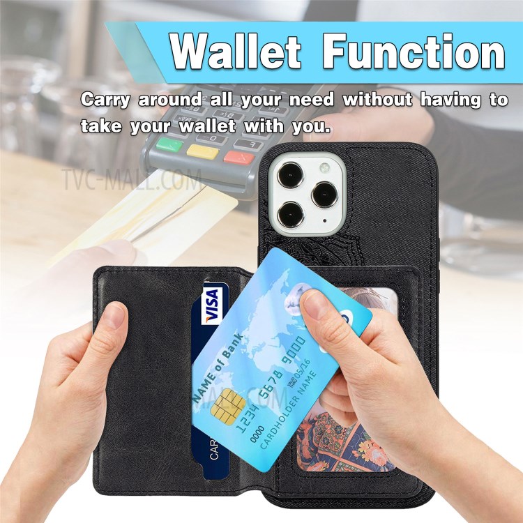 Mandala Flower Pattern PU Leather+TPU Kickstand Case Wallet for iPhone 12 Pro Max - Black-7