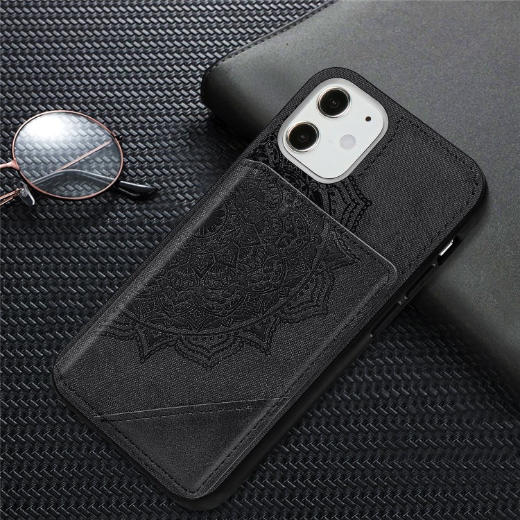 Mandala Flower Pattern PU Leather+TPU Kickstand Wallet Phone Case for iPhone 12 Mini - Black-11