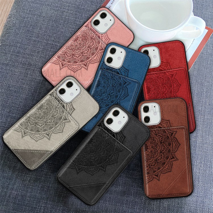 Mandala Flower Pattern PU Leather+TPU Kickstand Wallet Phone Case for iPhone 12 Mini - Black-14