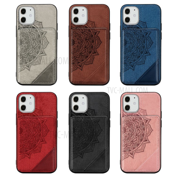 Mandala Flower Pattern PU Leather+TPU Kickstand Wallet Phone Case for iPhone 12 Mini - Black-15