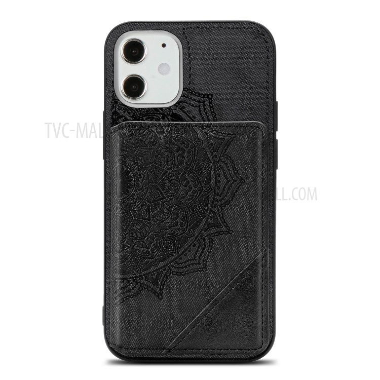 Mandala Flower Pattern PU Leather+TPU Kickstand Wallet Phone Case for iPhone 12 Mini - Black-2