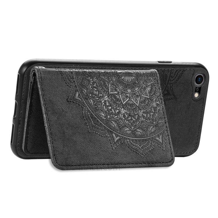 Mandala Pattern Imprinting PU Leather Coated TPU Phone Case with Card Slots + Strap for iPhone 7/8/SE - Black-6