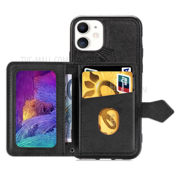 Wallet Design PU Leather Coated TPU Phone Case + Strap with Mandala Pattern Imprinting for iPhone 11 6.1 inch - Black-3