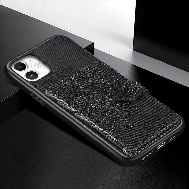 Wallet Design PU Leather Coated TPU Phone Case + Strap with Mandala Pattern Imprinting for iPhone 11 6.1 inch - Black-5