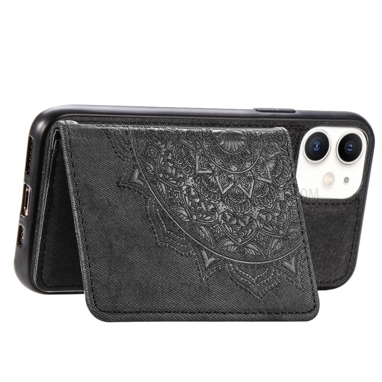 Wallet Design PU Leather Coated TPU Phone Case + Strap with Mandala Pattern Imprinting for iPhone 11 6.1 inch - Black-6