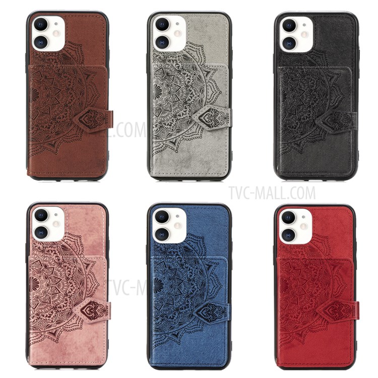 Wallet Design PU Leather Coated TPU Phone Case + Strap with Mandala Pattern Imprinting for iPhone 11 6.1 inch - Black-8