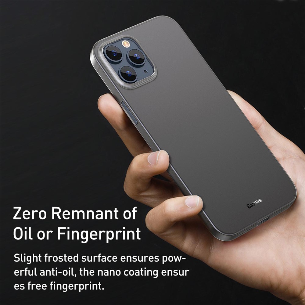 BASEUS Wing Series Ultra-thin Frosted Finish PP Back Cover for iPhone 12 Pro Max 6.7 inch (Big Hole Opening) - Transparent Black-12