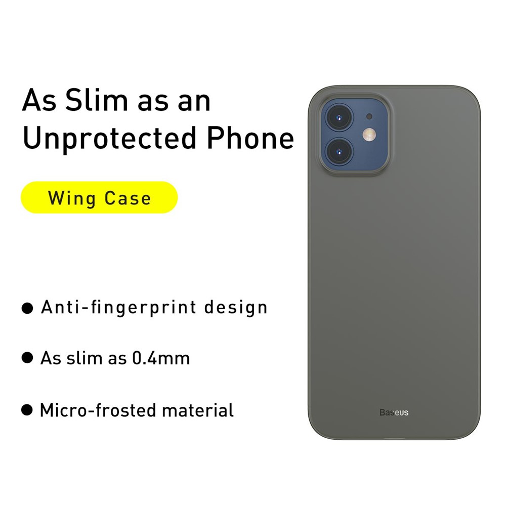 BASEUS Wing Series Ultra-thin Frosted Finish PP Back Cover for iPhone 12 Pro Max 6.7 inch (Big Hole Opening) - Transparent Black-9
