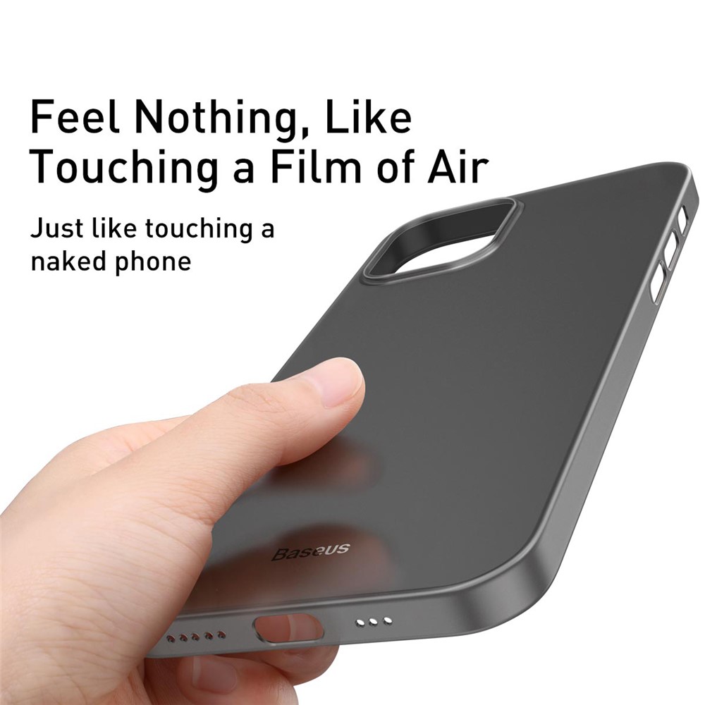 BASEUS Wing Series Big Hole Opening Matte PP Ultra-thin Phone Shell for iPhone 12 Pro 6.1 inch - Transparent Black-11