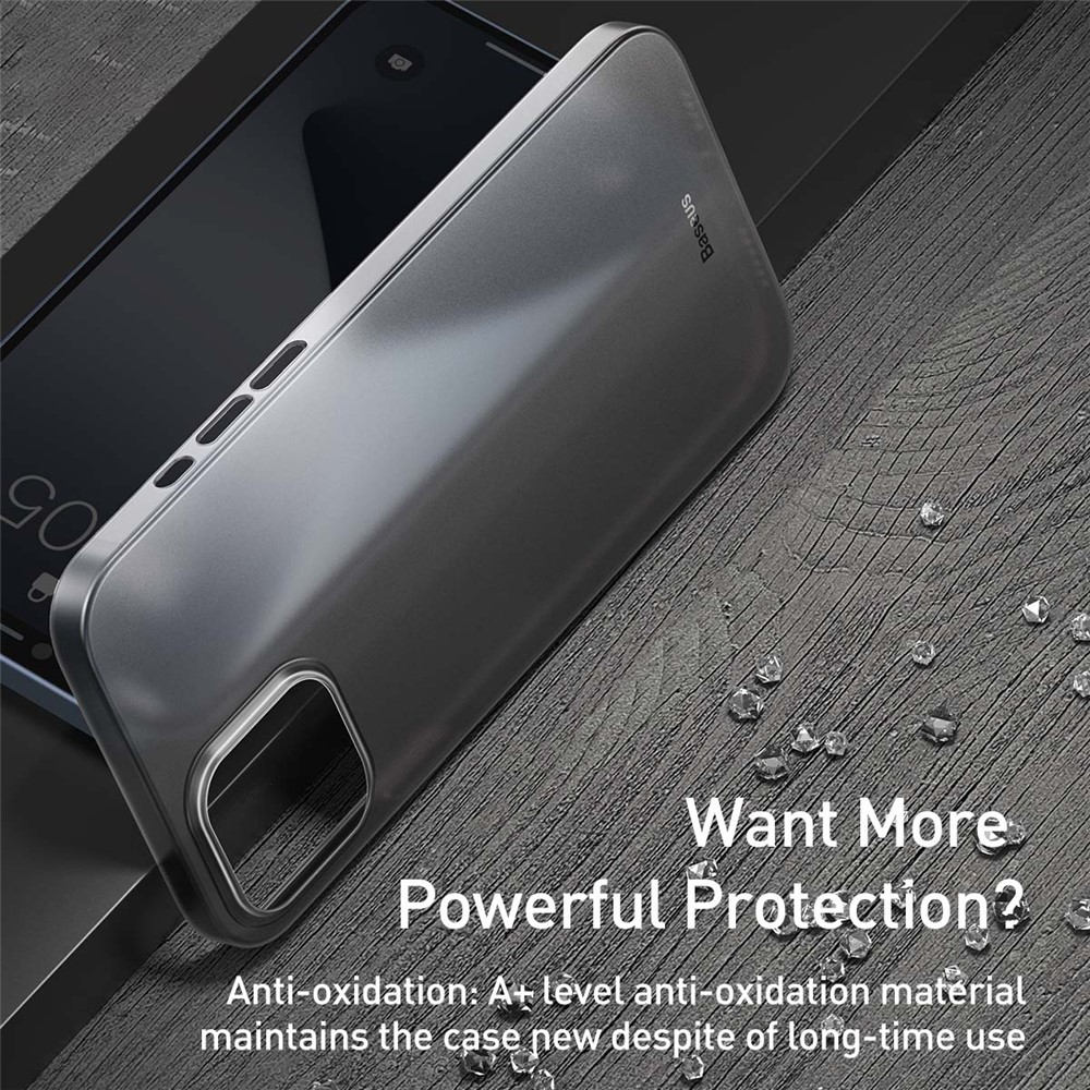 BASEUS Wing Series Big Hole Opening Matte PP Ultra-thin Phone Shell for iPhone 12 Pro 6.1 inch - Transparent Black-14