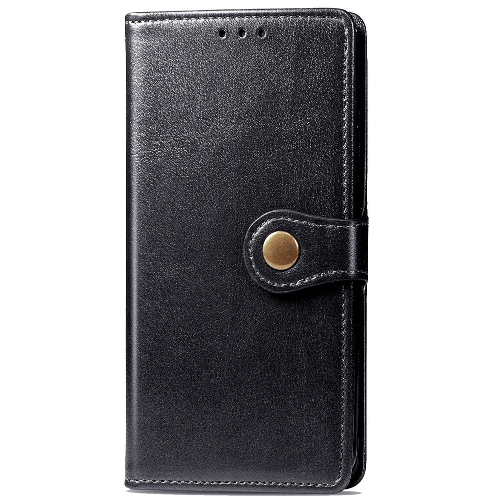 Runde Schnalle Design Feste Farbbrieftasche Leder Handy Hülle Hülle Für Iphone 12/12 Pro - Schwarz