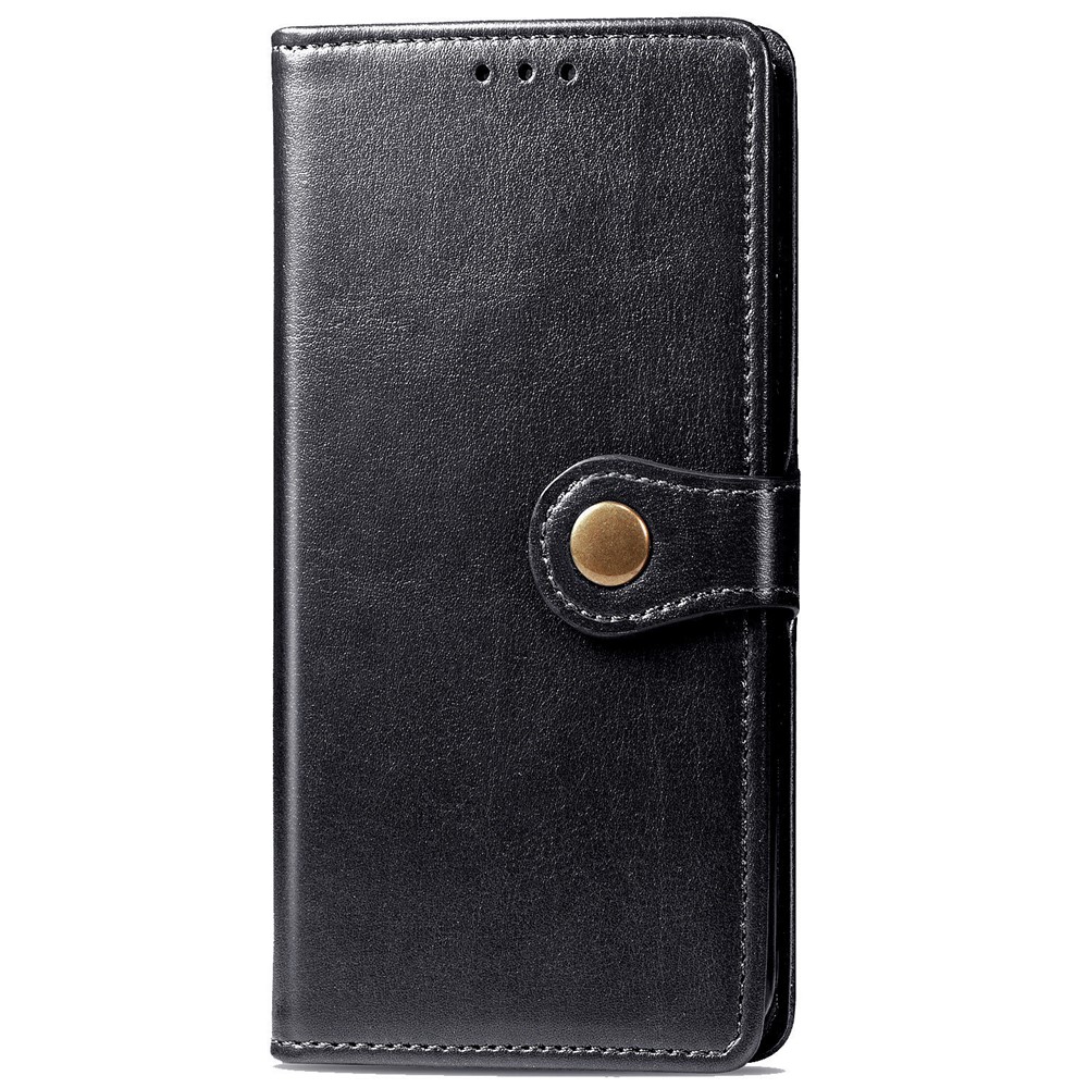 Solid Color Wallet Stand Leather Phone Case Shell with Round Buckle Design for iPhone 12 mini - Black-3