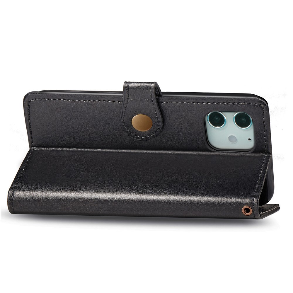 Solid Color Wallet Stand Leather Phone Case Shell with Round Buckle Design for iPhone 12 mini - Black-7