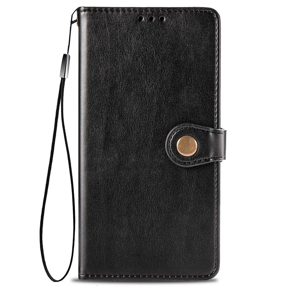 Solid Color Wallet Stand Leather Phone Case for iPhone 12 Pro Max Round Buckle Design Shell - Black-10