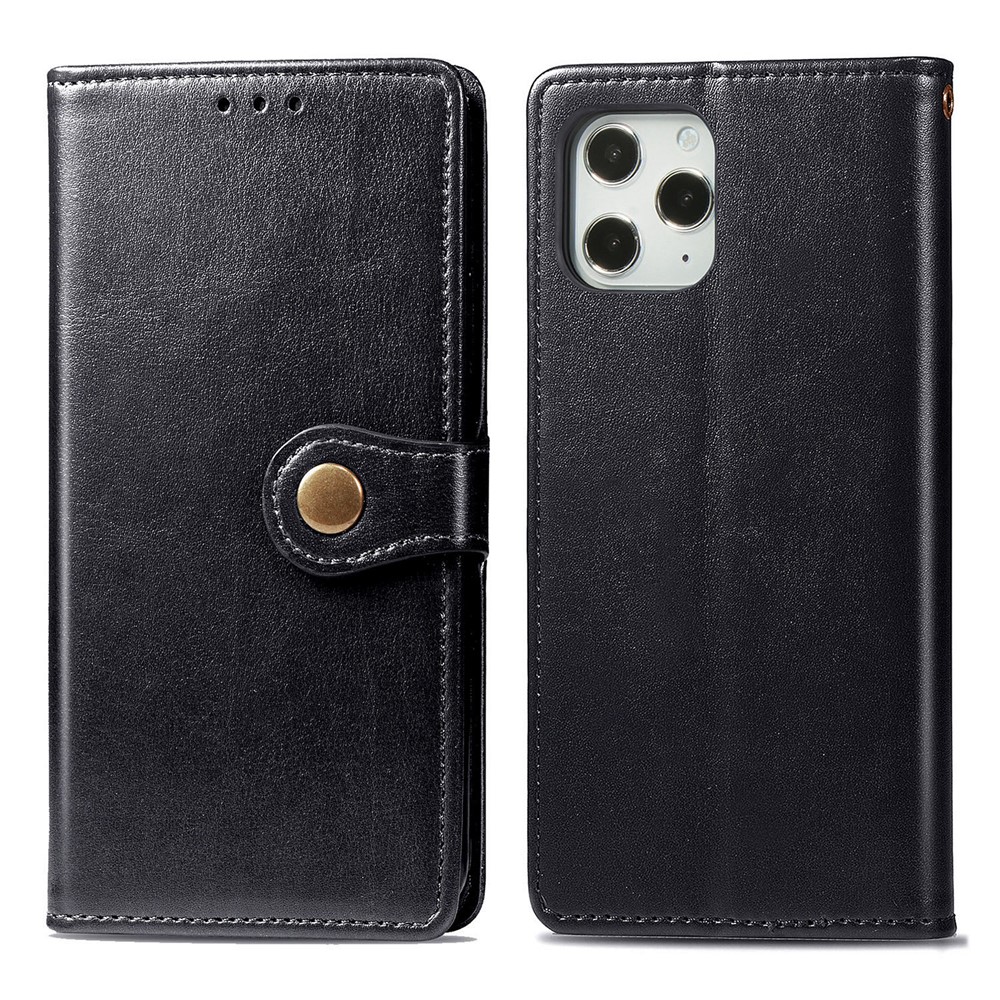 Solid Color Wallet Stand Leather Phone Case for iPhone 12 Pro Max Round Buckle Design Shell - Black-2