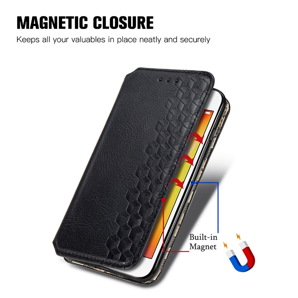 Fashion Auto-absorbed Rhombus Texture PU Leather Wallet Stand Cover for iPhone 7/8/SE (2nd Generation) - Black-10