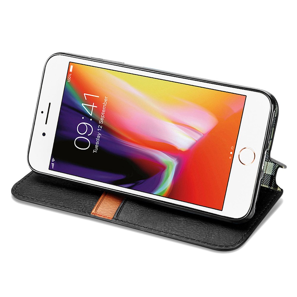 Fashion Auto-absorbed Rhombus Texture PU Leather Wallet Stand Cover for iPhone 7/8/SE (2nd Generation) - Black-6