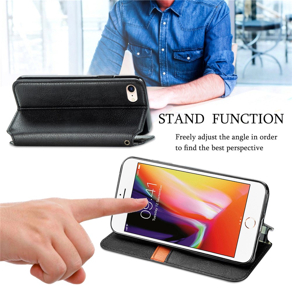 Fashion Auto-absorbed Rhombus Texture PU Leather Wallet Stand Cover for iPhone 7/8/SE (2nd Generation) - Black-8