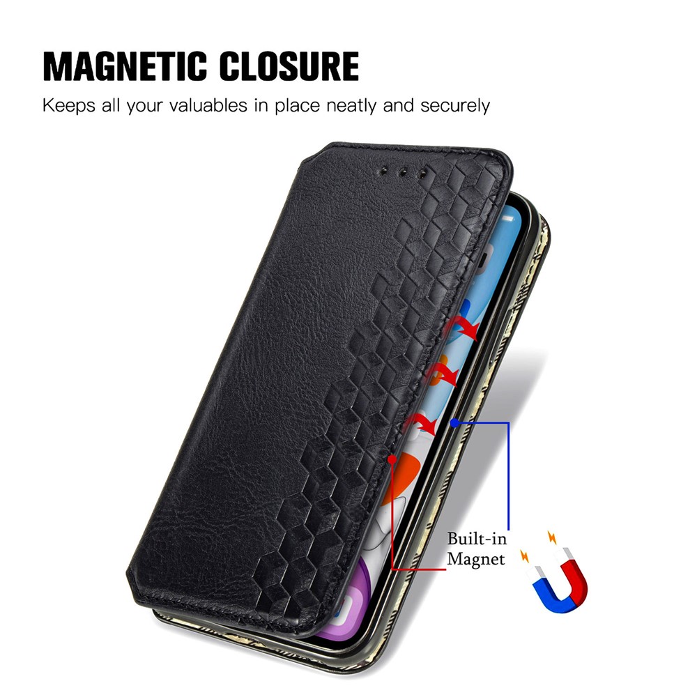 Fashionable Auto-absorbed Rhombus Texture PU Leather Wallet Cover for iPhone 11 6.1 inch - Black-10