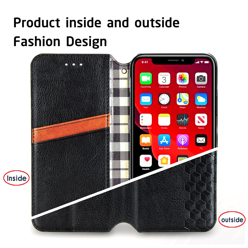 Fashionable Auto-absorbed Rhombus Texture PU Leather Wallet Cover for iPhone 11 6.1 inch - Black-11