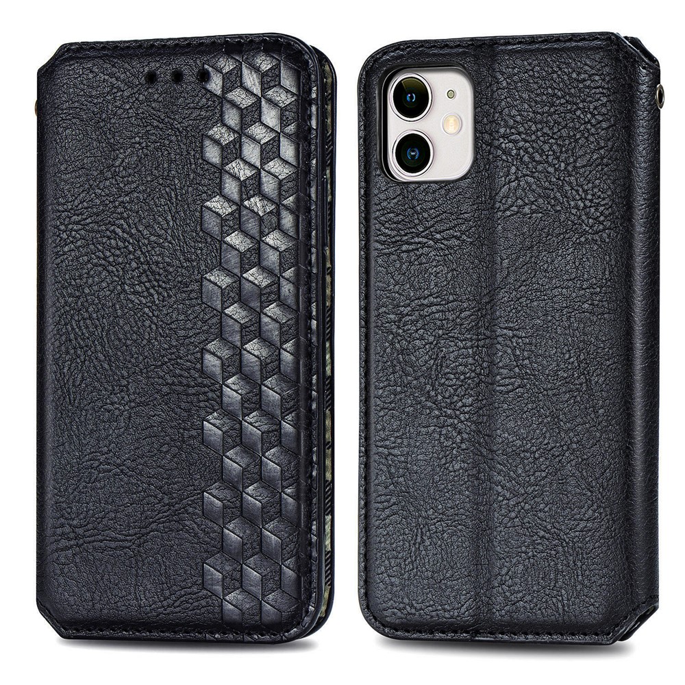 Fashionable Auto-absorbed Rhombus Texture PU Leather Wallet Cover for iPhone 11 6.1 inch - Black-2