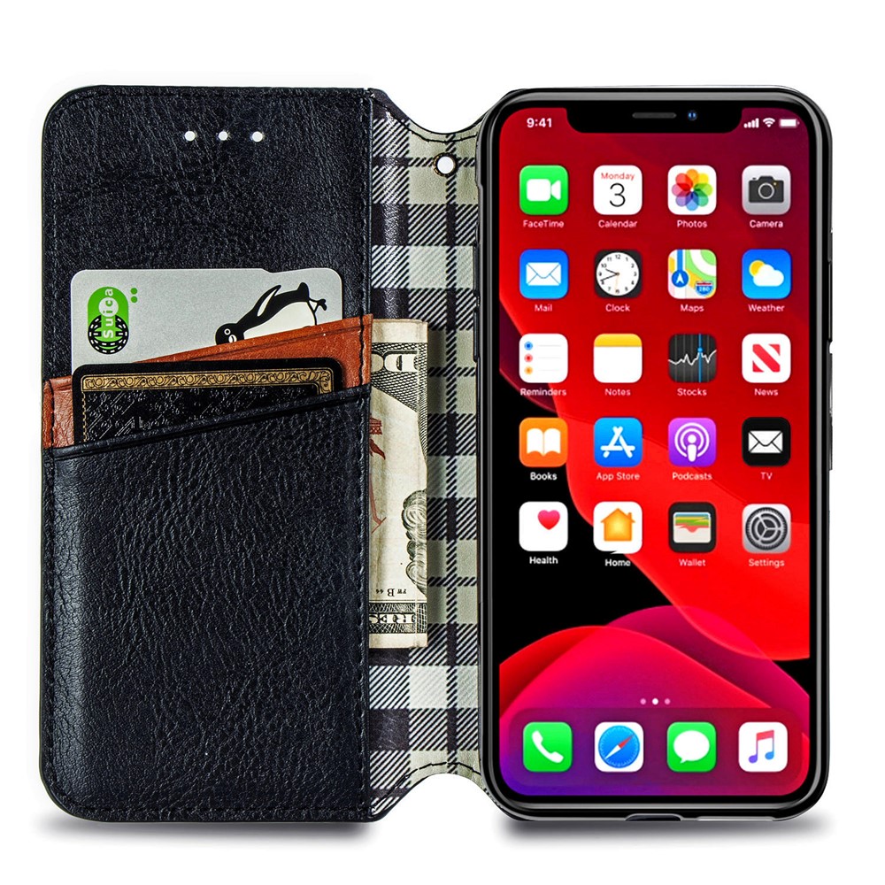 Fashionable Auto-absorbed Rhombus Texture PU Leather Wallet Cover for iPhone 11 6.1 inch - Black-5