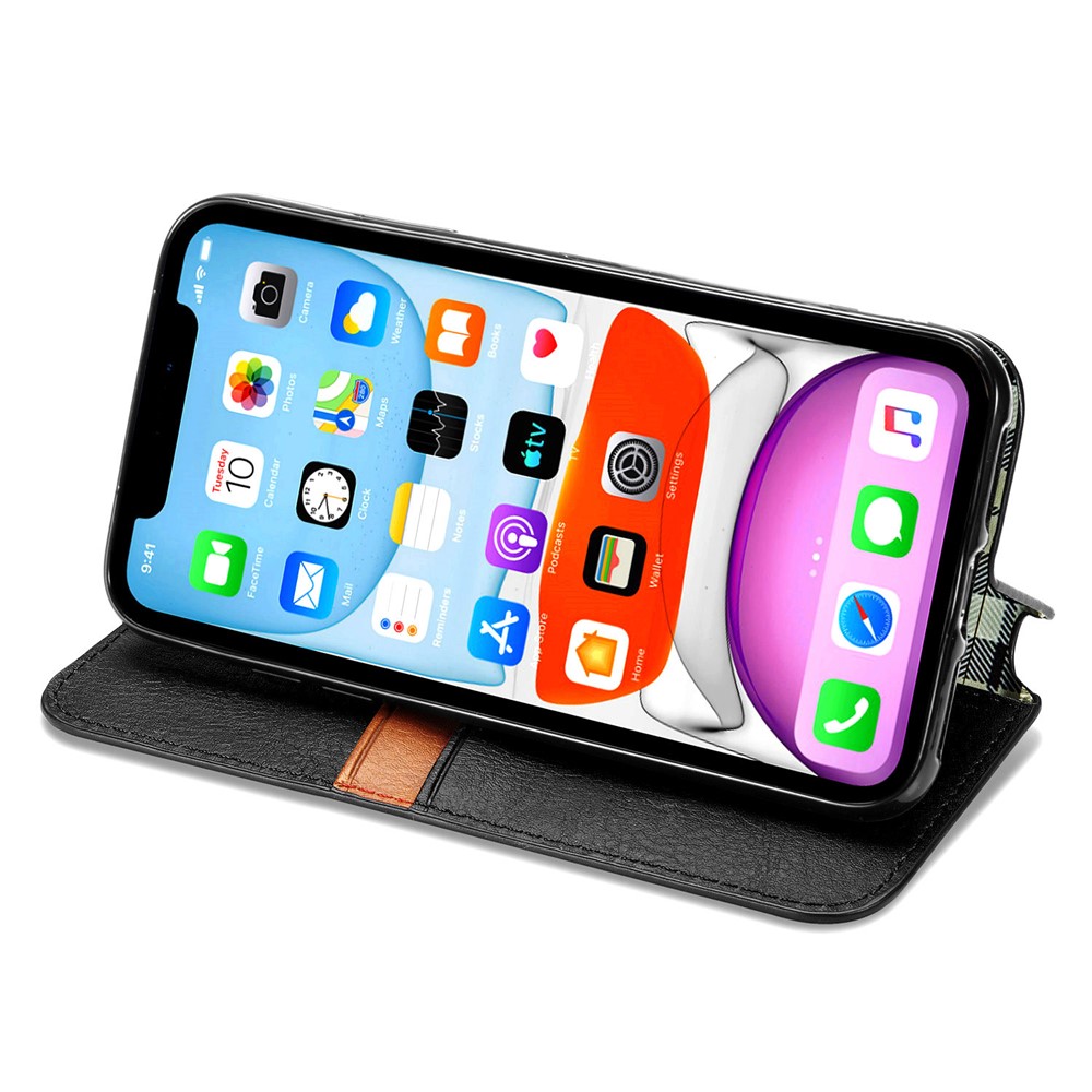 Fashionable Auto-absorbed Rhombus Texture PU Leather Wallet Cover for iPhone 11 6.1 inch - Black-6