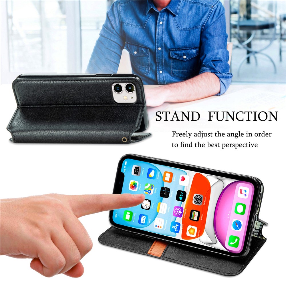 Fashionable Auto-absorbed Rhombus Texture PU Leather Wallet Cover for iPhone 11 6.1 inch - Black-8