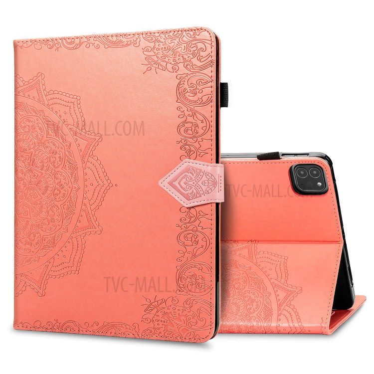 Mandala Pattern Imprinting Leather Tablet Protective Shell with Stand and Card Slots Design for iPad Pro 11-inch (2020)/(2018) - Orange-1
