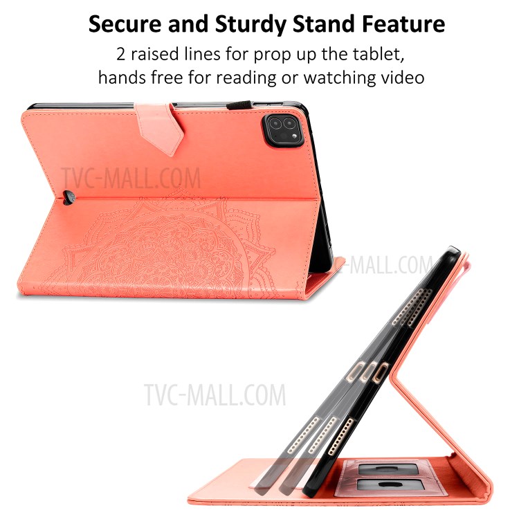 Mandala Pattern Imprinting Leather Tablet Protective Shell with Stand and Card Slots Design for iPad Pro 11-inch (2020)/(2018) - Orange-11