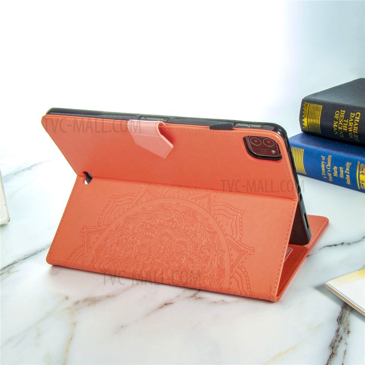 Mandala Pattern Imprinting Leather Tablet Protective Shell with Stand and Card Slots Design for iPad Pro 11-inch (2020)/(2018) - Orange-16