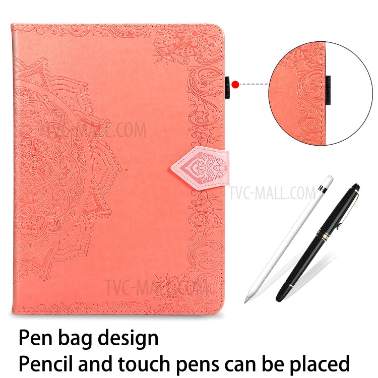 Mandala Pattern Imprinting Leather Tablet Protective Shell with Stand and Card Slots Design for iPad Pro 11-inch (2020)/(2018) - Orange-8