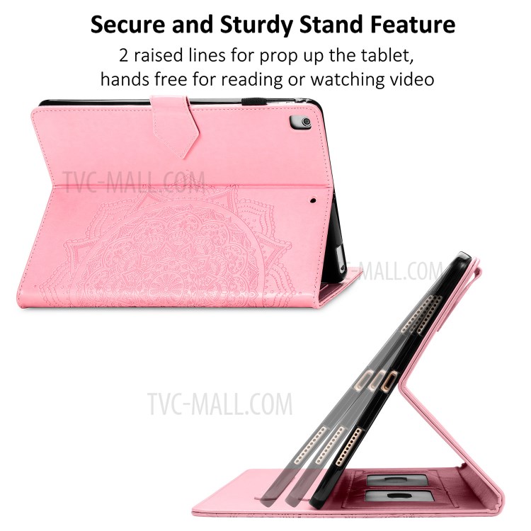 Mandala Pattern Imprinting Design Card Slots Leather Tablet Protective Shell with Stand for iPad 9.7-inch (2017)/(2018)/Air (2013) - Pink-11