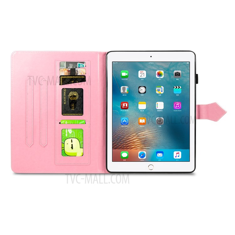 Mandala Pattern Imprinting Design Card Slots Leather Tablet Protective Shell with Stand for iPad 9.7-inch (2017)/(2018)/Air (2013) - Pink-6