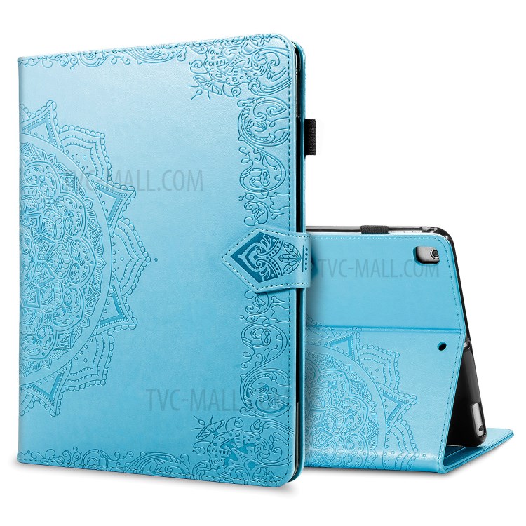 Leather Card Slots Tablet Protective Stand Shell with Mandala Pattern Imprinting Design for iPad 10.2 (2019)/(2020) - Blue-1
