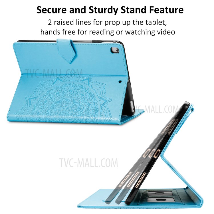 Leather Card Slots Tablet Protective Stand Shell with Mandala Pattern Imprinting Design for iPad 10.2 (2019)/(2020) - Blue-10
