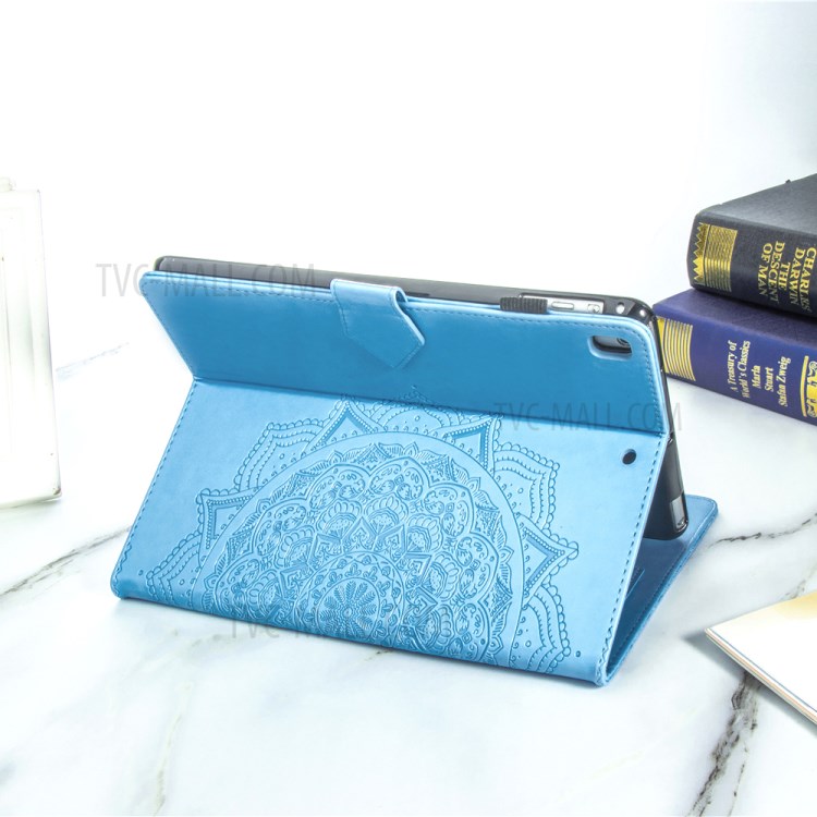 Leather Card Slots Tablet Protective Stand Shell with Mandala Pattern Imprinting Design for iPad 10.2 (2019)/(2020) - Blue-16