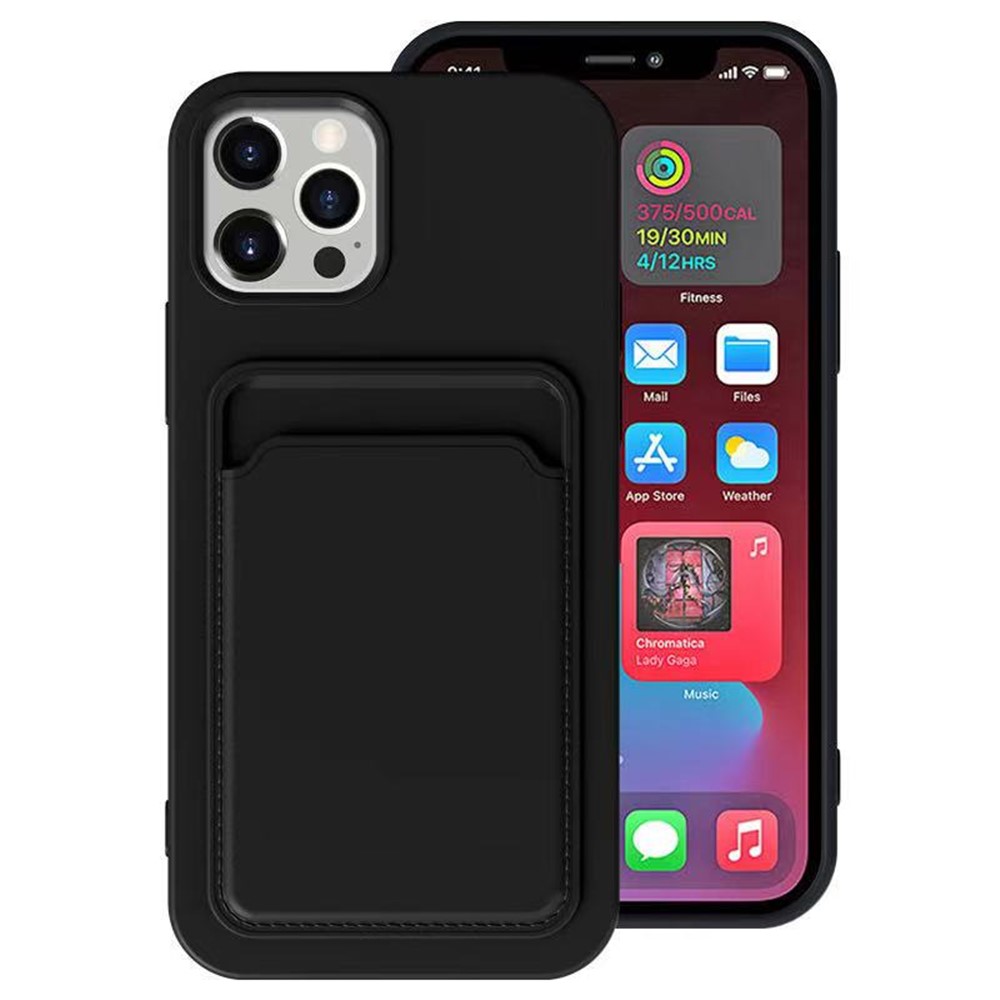 Matte Skin TPU Phone Case with Card Holder for iPhone 12 Mini - Black-1