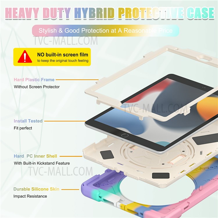 Cubierta de Tableta de Diseño Giratorio de 360 ​​grados Con Correa de Banda Manual Para Ipad 10.2 (2021)/(2020)/(2019) - Colorido/rosa-4