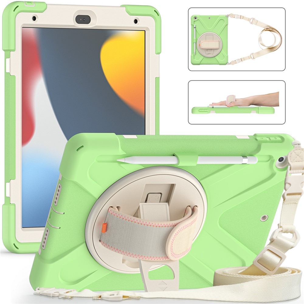 Hand Band Strap Design Tablet Cover with 360 Degree Swivel Kickstand & Shoulder Strap for iPad 10.2 (2021)/(2020)/(2019) - Matcha Green