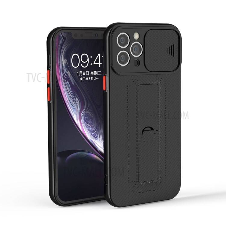 Kickstand Design Hard PC + TPU Phone Case with Slide Camera Cover for iPhone 12 Pro - Black-1
