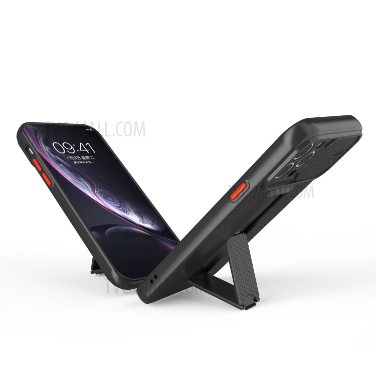 Kickstand Design Hard PC + TPU Phone Case with Slide Camera Cover for iPhone 12 Pro - Black-2