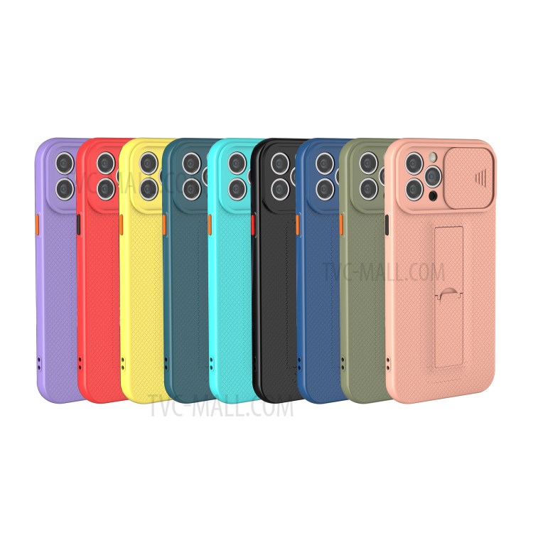 Kickstand Design Hard PC + TPU Phone Case with Slide Camera Cover for iPhone 12 Pro - Black-3