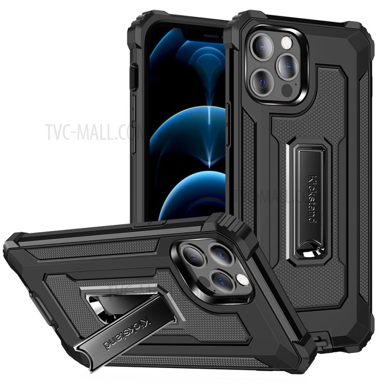 Jazz Series Shock-Proof Cell Phone Hybrid Cover Full Protection Case for iPhone 12 Pro Max - Black-1