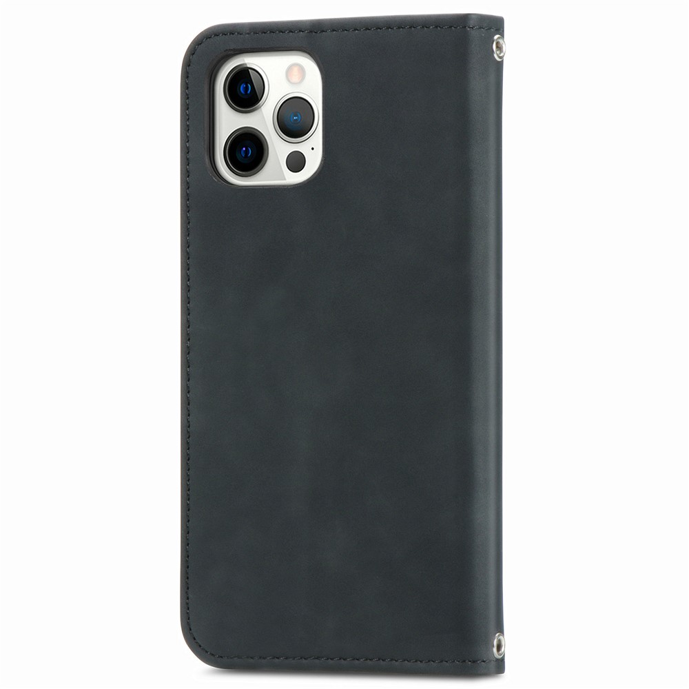 Auto-absorbed Vintage PU Leather Phone Casing for iPhone 12 Pro Max - Black-4