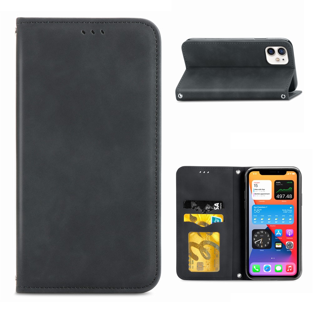 Auto-absorbed Vintage PU Leather Case for iPhone 12 Mini - Black-1