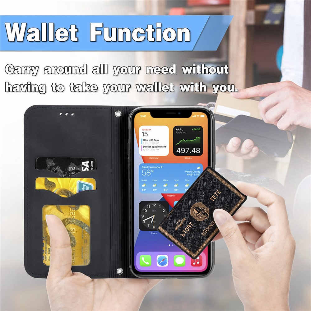 Auto-absorbed Vintage PU Leather Case for iPhone 12 Mini - Black-14